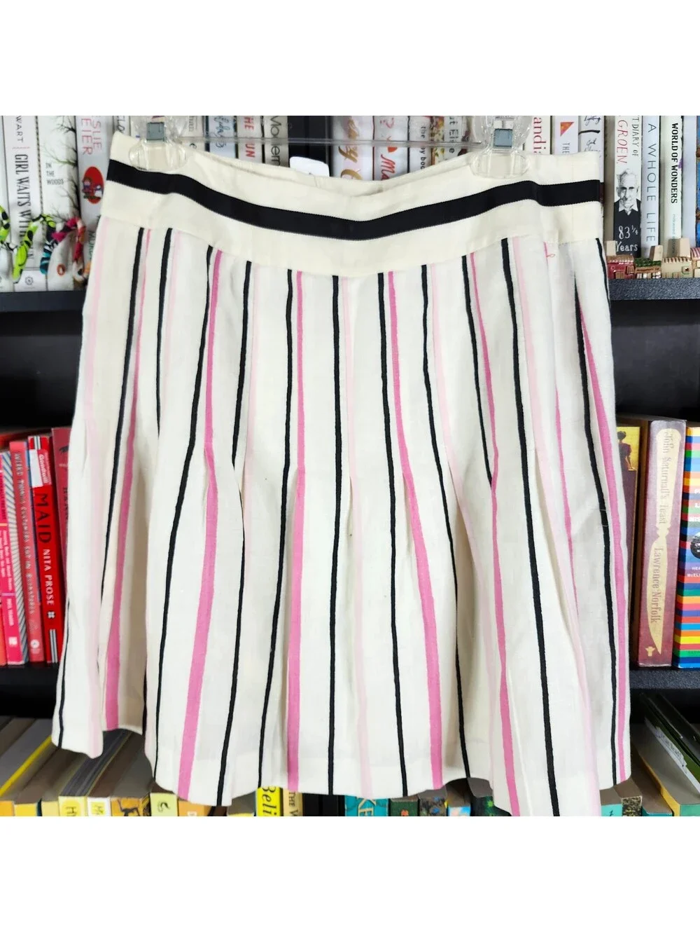 Ann Taylor LOFT Petites Linen Blend Pleated Skirt 6P NWT Ivory Pink Stripe